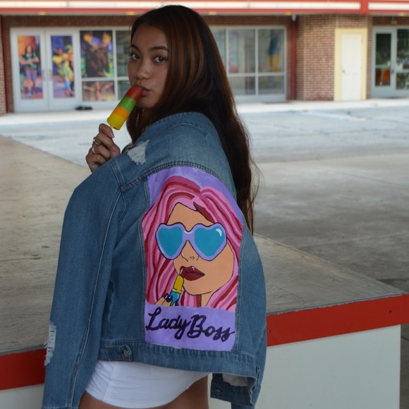 Hand Painted Lady Boss Jean Jacket - Picture 3 of 5